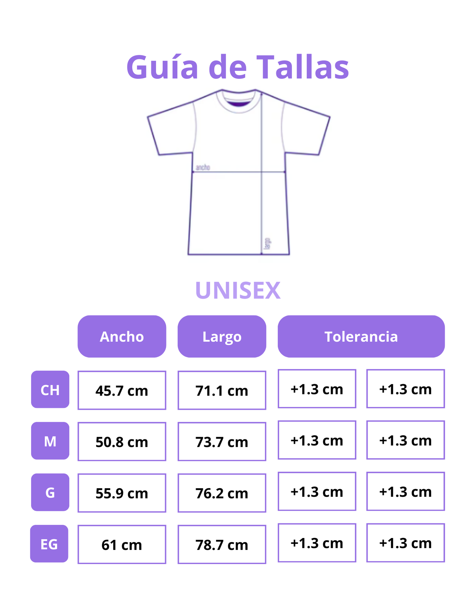 guia de tallas para playeras yo solo decia
